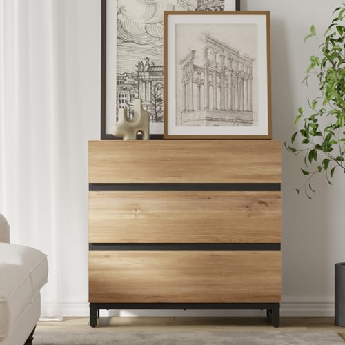 Brown Buffet Cabinet with 3 Drawers and Metal Base G2808