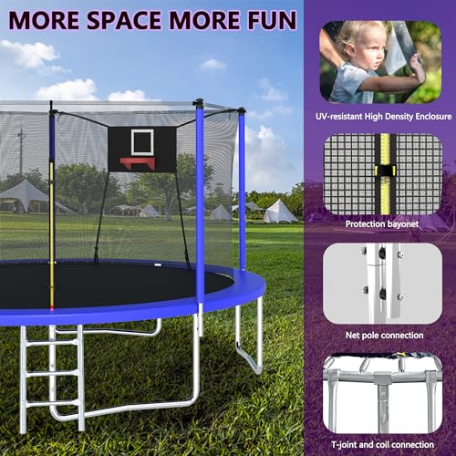 12FT 14FT 15FT 16FT Trampoline with Basketball Hoop, Ladder and Safety Enclosure Net F50251