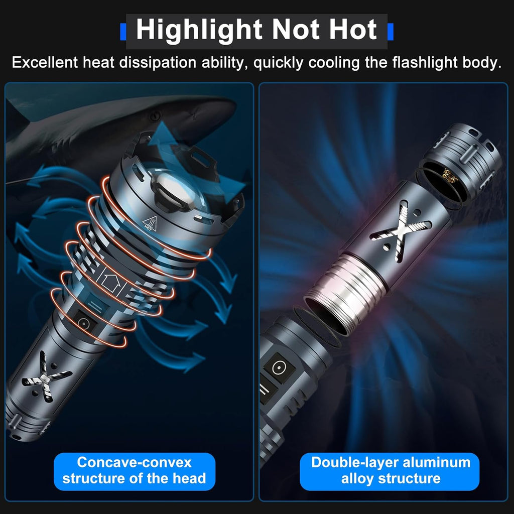 Rechargeable LED Tactical Flashlight, 2500000 Lumens, Waterproof, Zoomable N94153