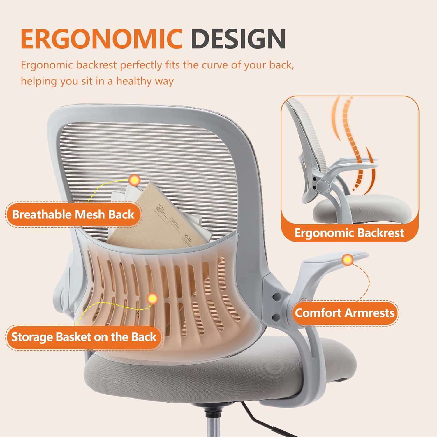 Drafting Chair with Flip-up Arms and Adjustable Foot-Ring J22014