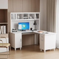 White Corner Desk with Drawers and Shelves L8599