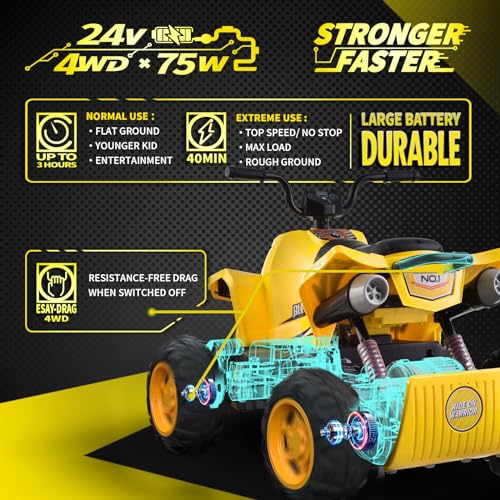 Black 24V Ride on ATV Kids Quad 4-Wheeler Electric 4WD with 9AH Battery H41983