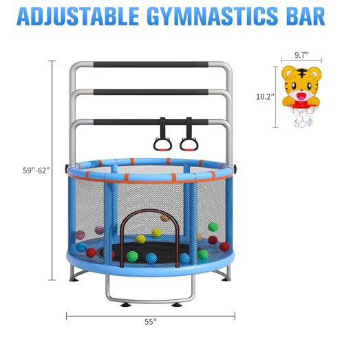 55" Small Trampoline with Enclosure Net and Basketball Hoops L61093
