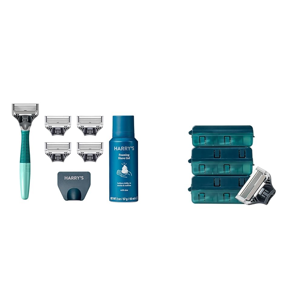 Men's Razor Set with 5 Razor Blade Refills, Travel Blade Cover, 2 oz Shave Gel (Sage) & Razor Blades Refills - 10 count I377146