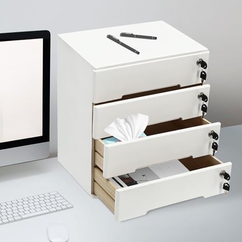 4 Drawers Wood Storage Box with Lockable Drawers X3689