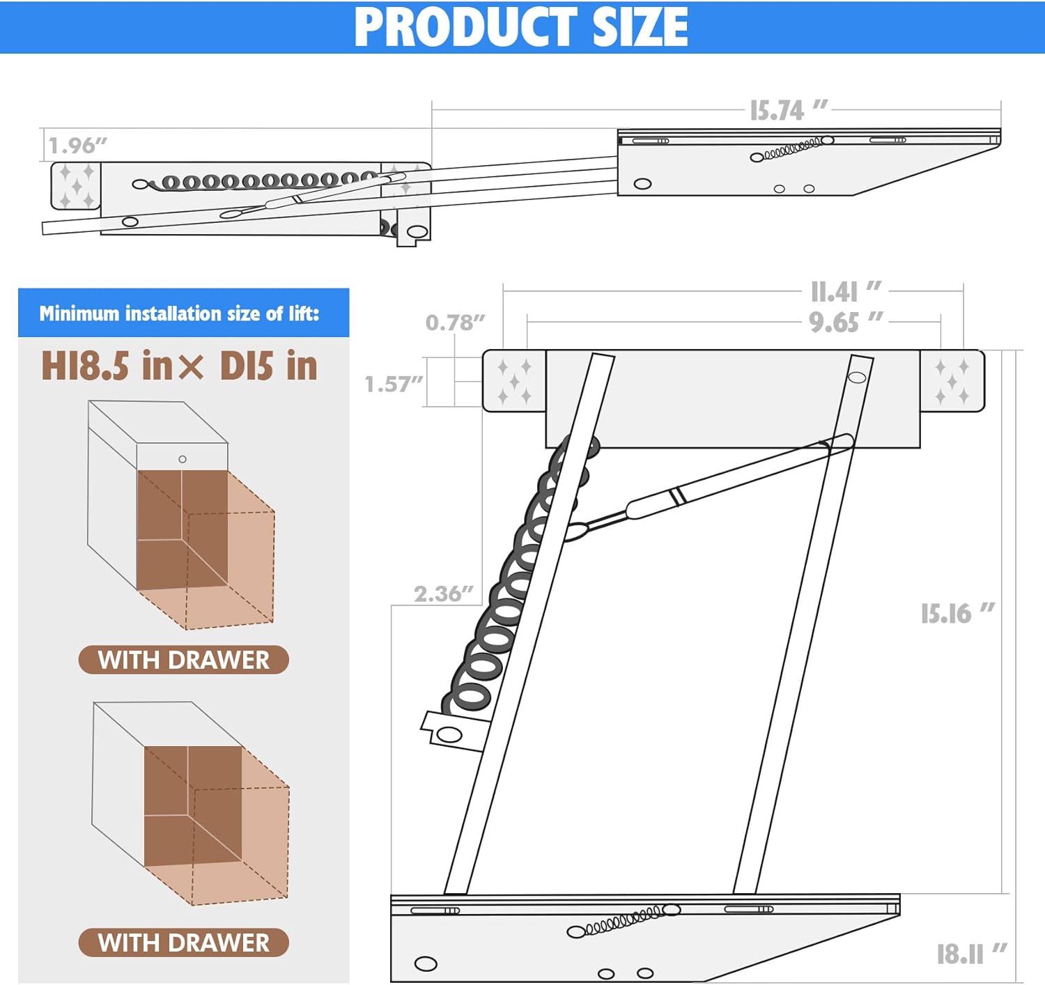 Appliance Lift with Soft-Close, Zinc Finish Z8851