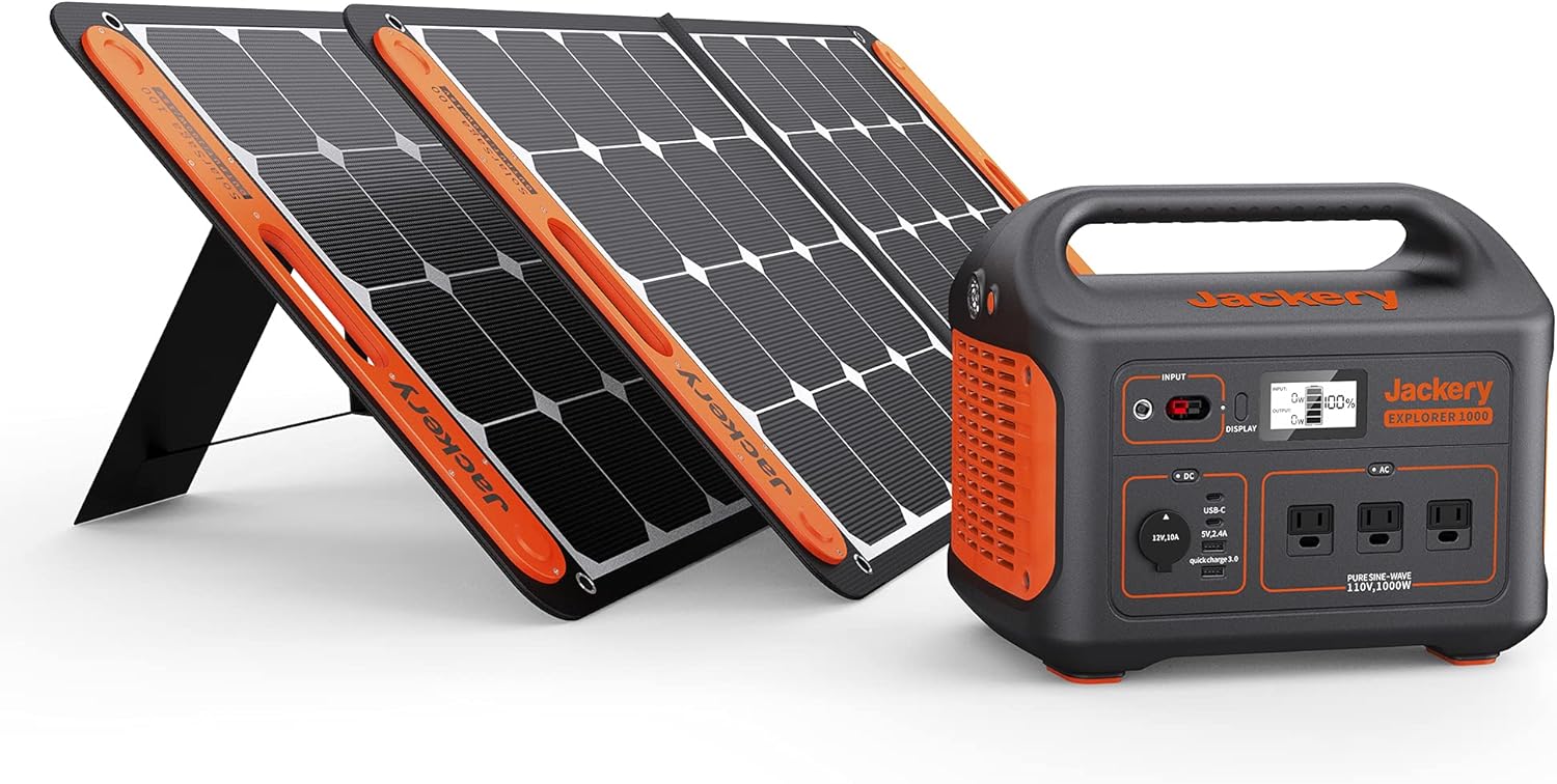 Solar Generator 1000 with 2X SolarSaga 100W and 3x110V/1000W AC Outlets Lithium Battery Pack H9673