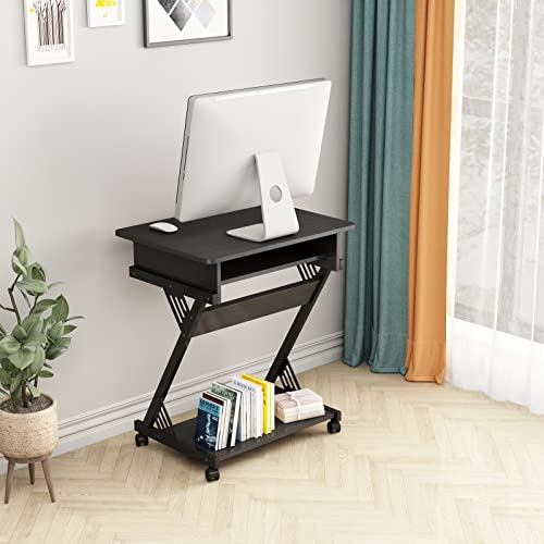 Brown Rolling Computer Desk with Keyboard Tray B18346