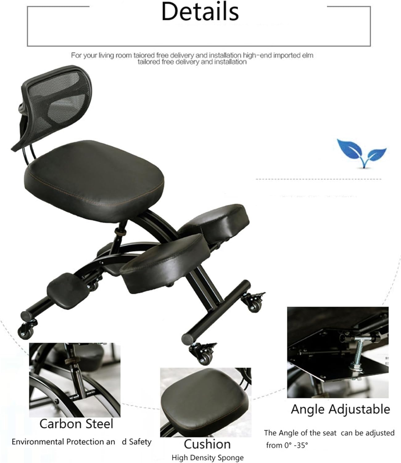 Black Ergonomic Kneeling Chair with Backrest M42756