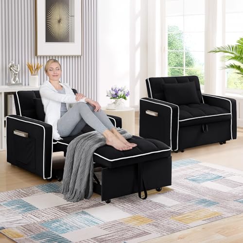 Beige Velvet Convertible Sleeper Chair Bed R9772