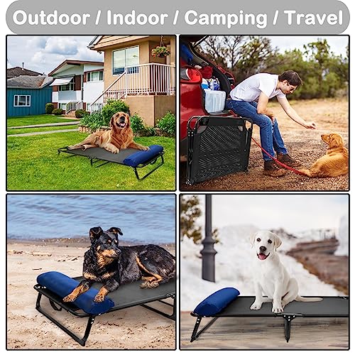 Raised Dog Bed Cot with Canopy Shade Tent & Bolster, Portable Chew-Resistance Cooling Pet Bed H71816