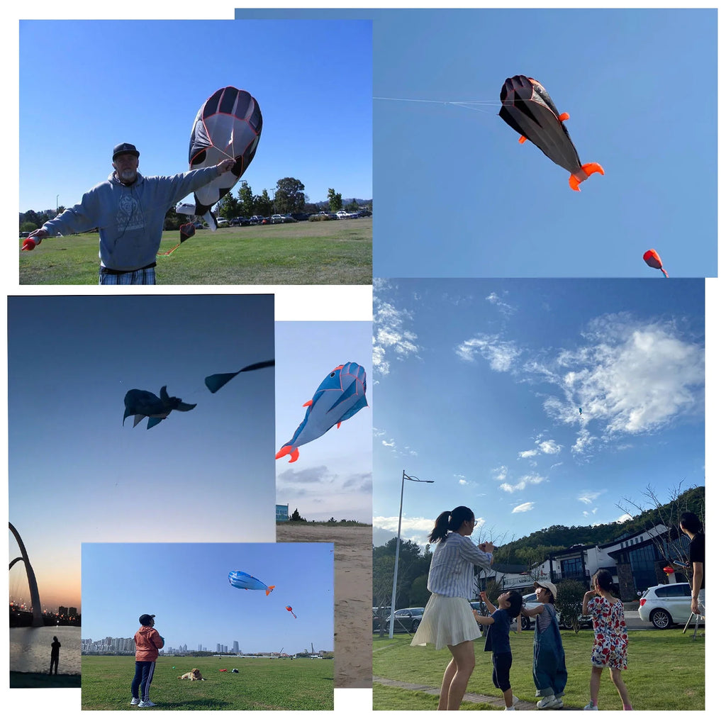 Blue Polyester 78inch Whale Dolphin Kite F146
