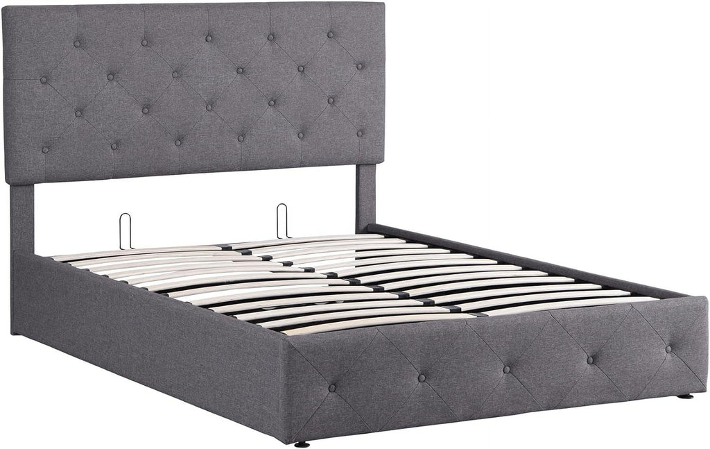 Grey Full Size Upholstered Platform Bed With Storage Y63468