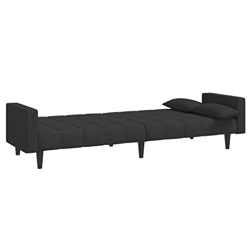 2-Seater Black Fabric Convertible Sleeper Sofa Bed with Two Pillows W50551