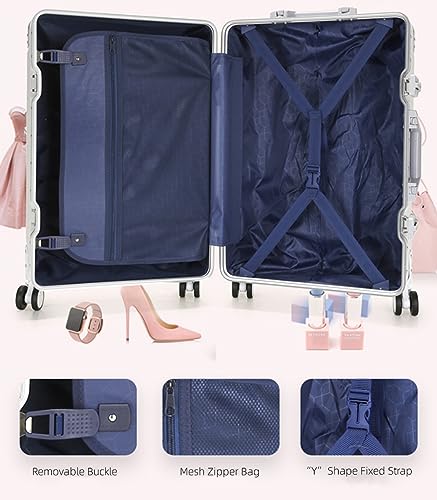 Aluminum Frame Hardside Luggage with Spinner Wheels and TSA Lock, 26 inch, Rose Gold+White L344282