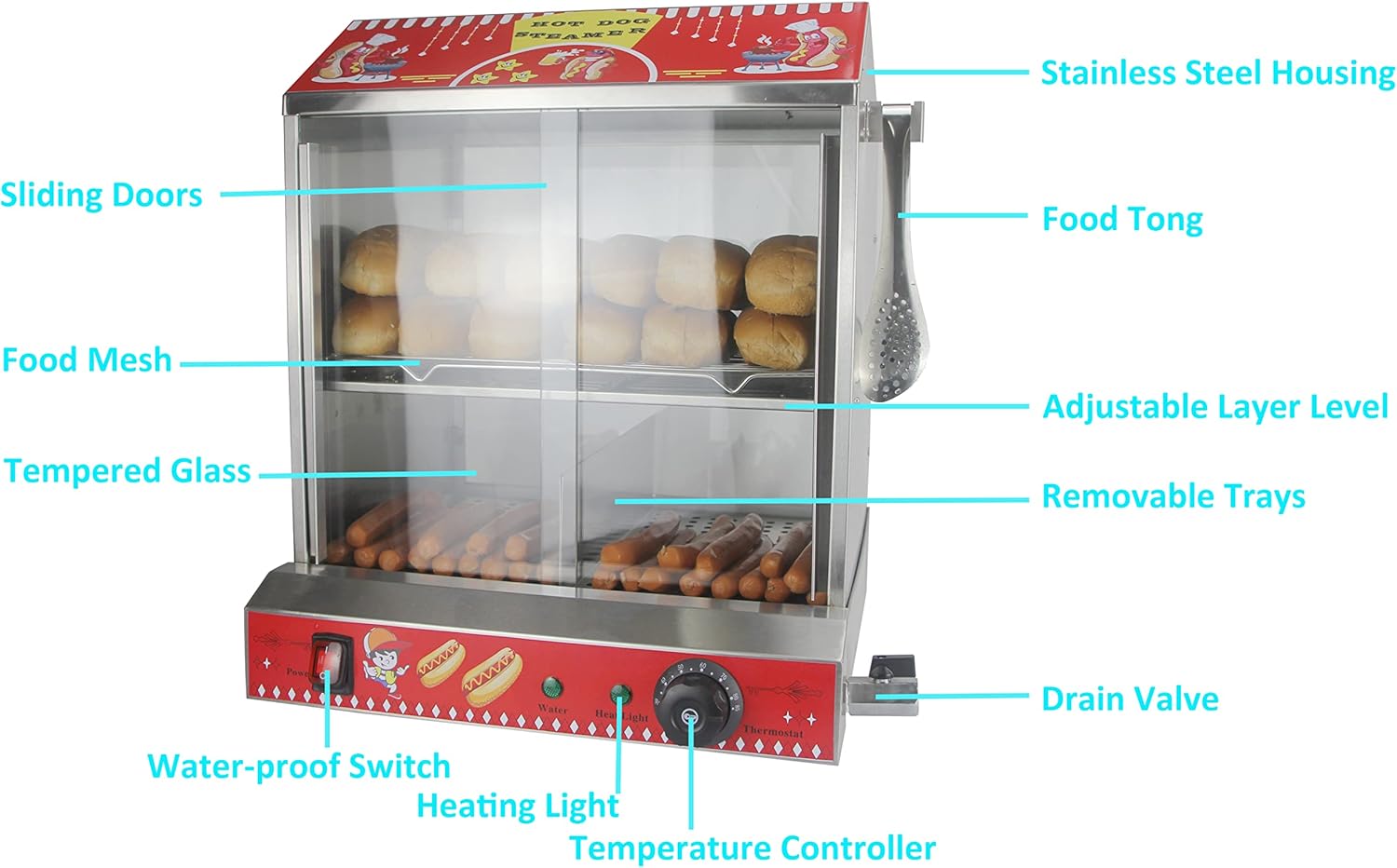 Commercial Hot Dog Steamer with Bun Warmer Machine N6186