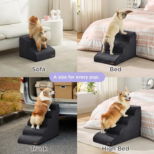 Grey 5 Step Dog Stairs with Non-Slip Bottom Q326782