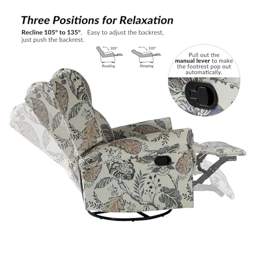 Set of 2 Manual Swivel Glider Recliner with Adjustable Backrest Footrest, BLK FLORAL C754105