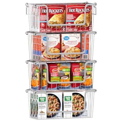 Set of 4 Stackable Metal Wire Freezer Bins with Foldable Handles K99687
