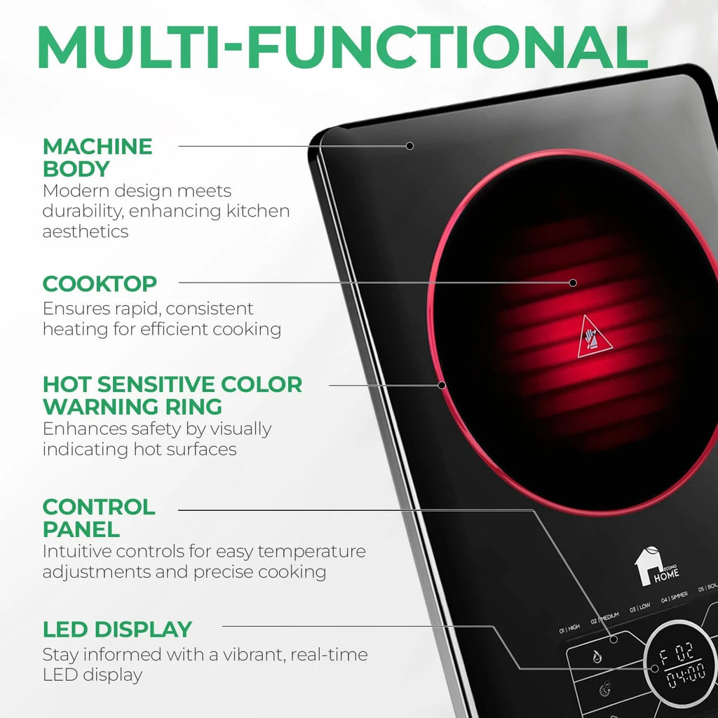 Portable Electric Cooktop Stainless Steel Microcrystalline Glass Q324