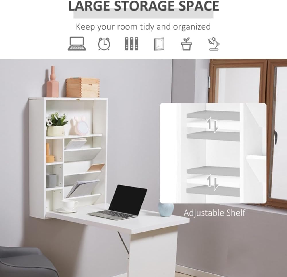 White Wall Mounted Desk with Storage Area I88805