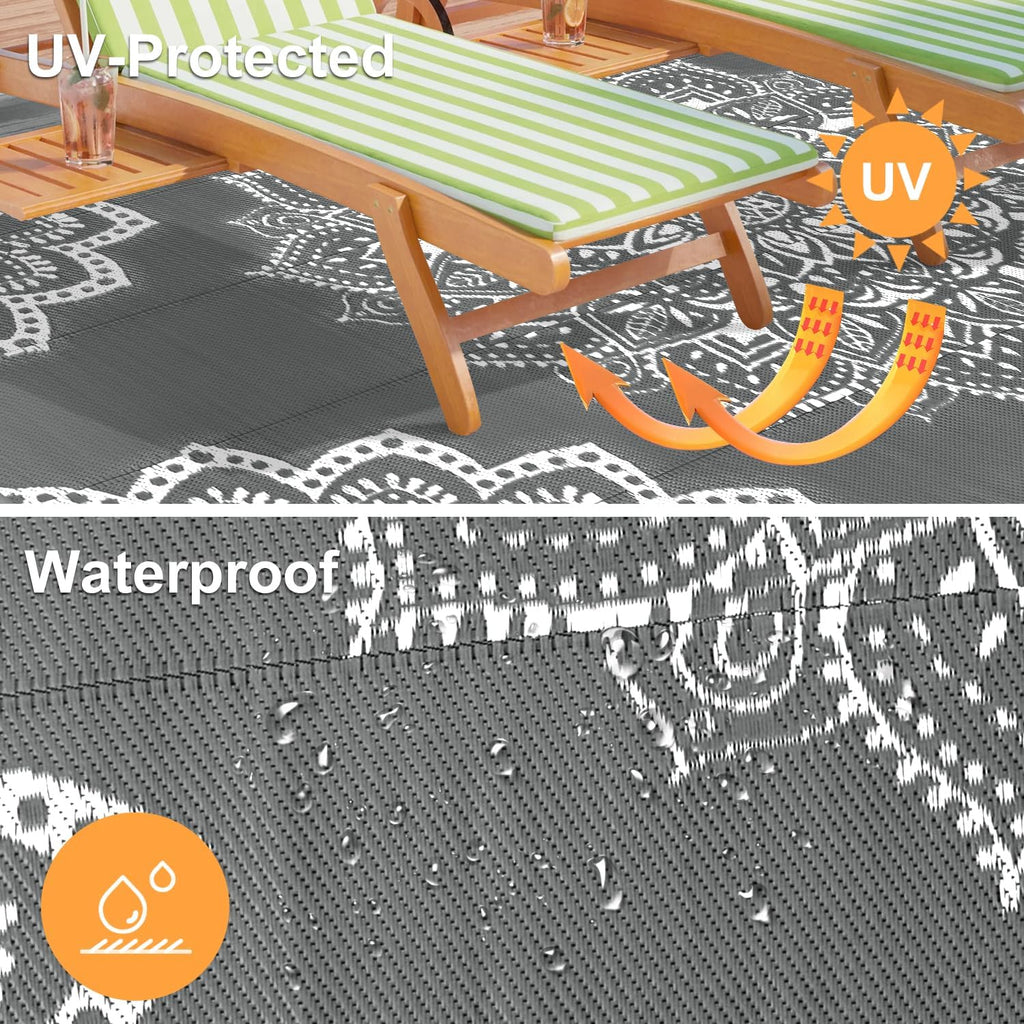 Waterproof Outdoor Rug 5x8 ft, Reversible Plastic Straw Rug (Grey) Z104