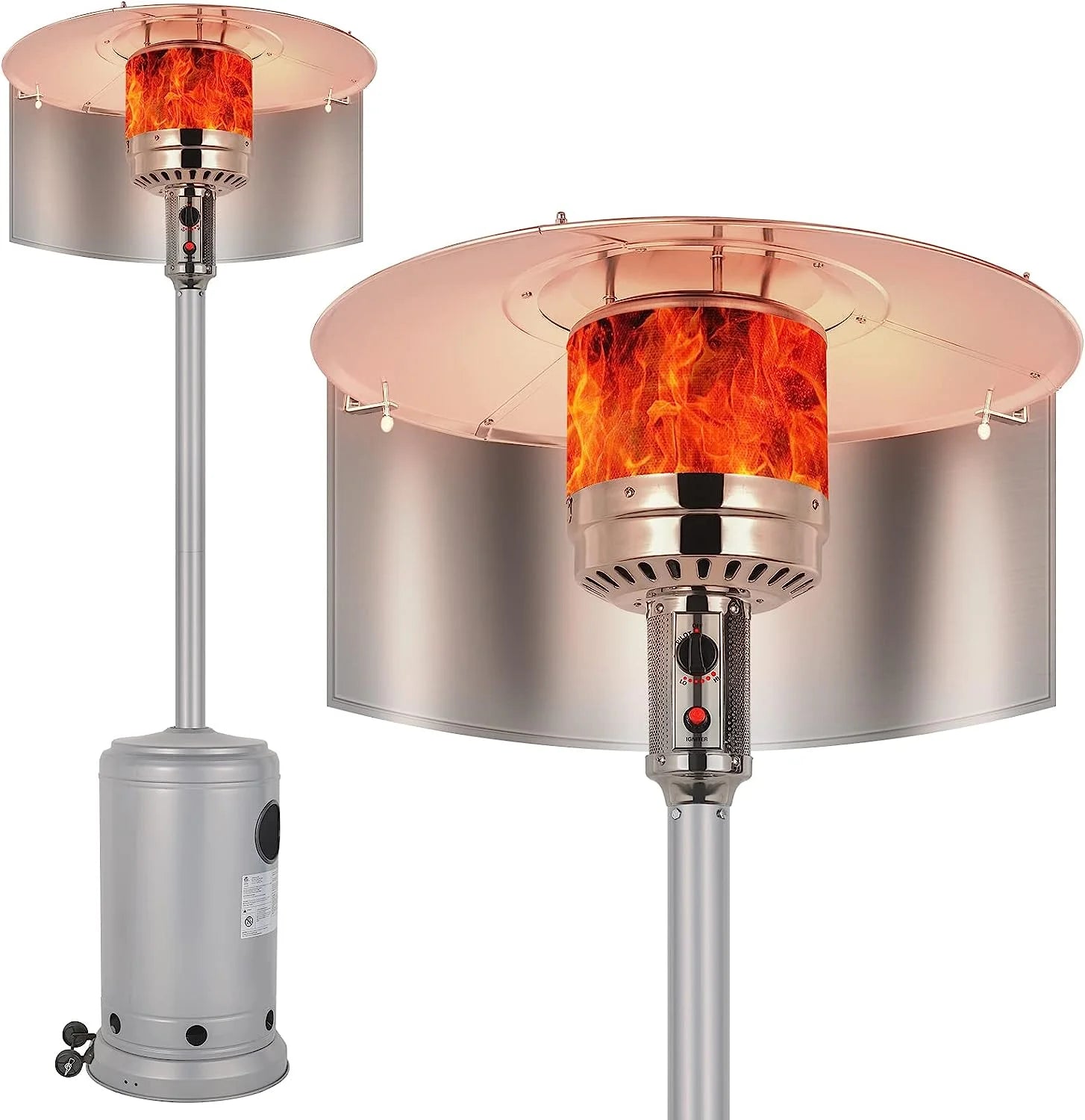 50,000 BTU Propane Patio Heater with Reflector, Stainless Steel Burner, Wheels, Silver P937