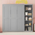 Full Murphy Bed with Storage Bookcase Shelves, Wood Folding Grey Wall Bed Cabinet B589