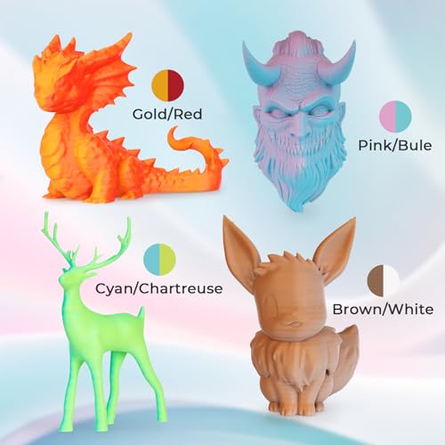 Silk PLA 3D Printer Filament Bundle, Dual Color 1.75mm, 4 Spools 200g Each B788170