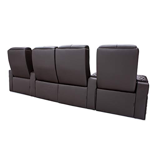 Top Grain Leather Power Recliner with Power Headrests and Power Lumbar (Row of 2, Brown) U3089