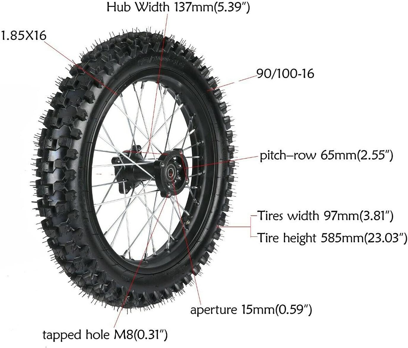 Rear Tire Rim Wheel & Sprocket Assembly for Dirt Pit Bike H306565