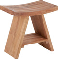 Teak Wood Shower Bench 17.7" Natural Finish Curved Seat R360874