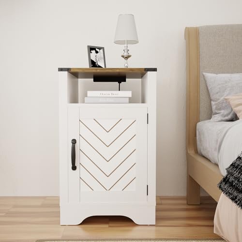 White and Rustic Oak Wooden Nightstand with Shelf G6911