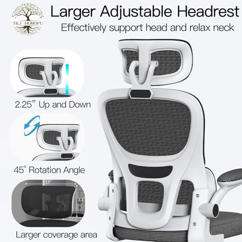 White High Back Mesh Office Chair with Adjustable Armrest K75356