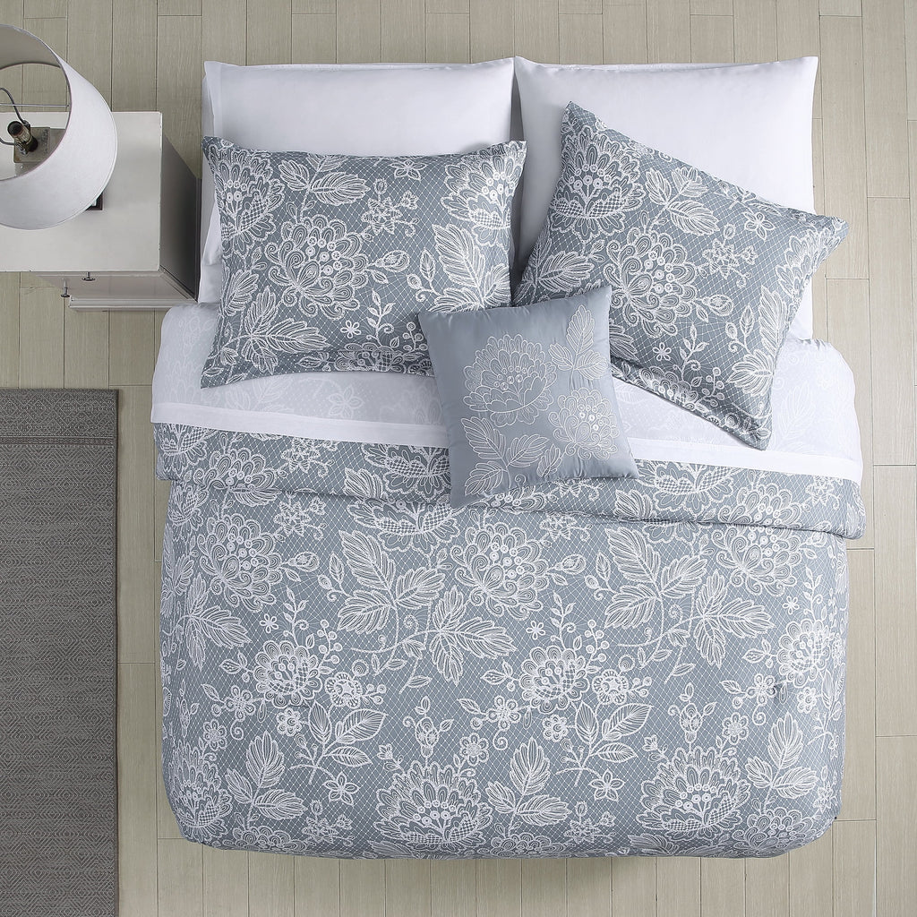 8-Piece Reversible Gray Floral Queen Bed in a Bag K825