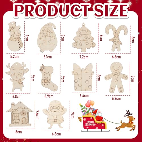 50 Pieces Christmas Wooden Ornaments Blanks Pendants Unfinished Wood Slices Hanging E57478