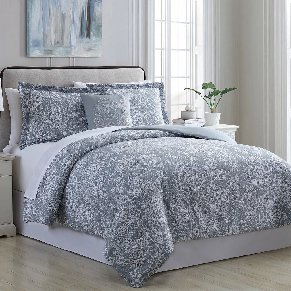 8-Piece Reversible Gray Floral Queen Bed in a Bag K825
