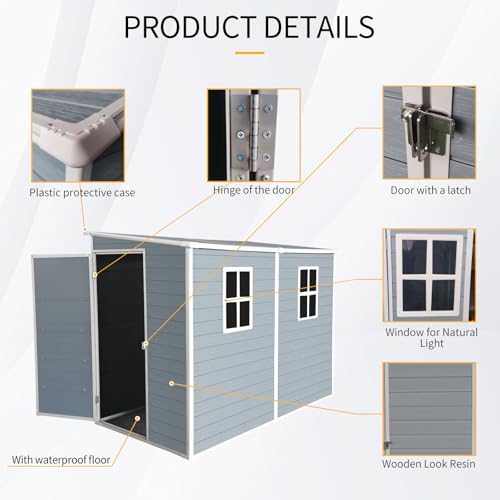 4x8 ft Grey Resin Storage Shed with Floor and 2 Windows R52692