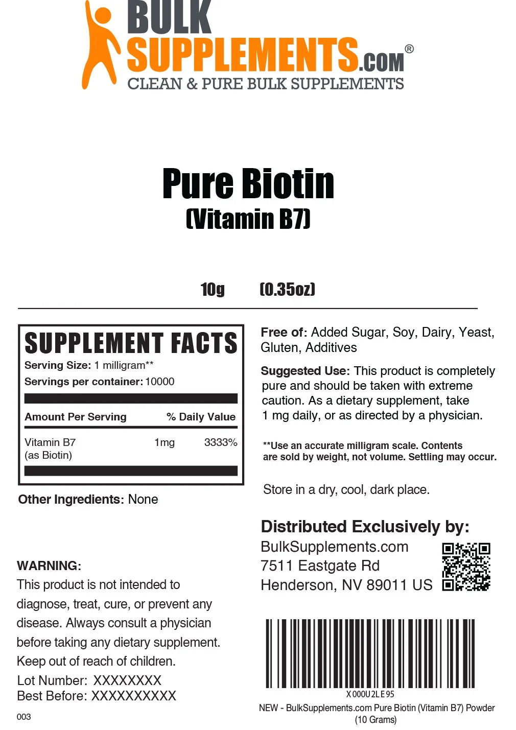 Pure Biotin (Vitamin B7) - 100 Grams P390369