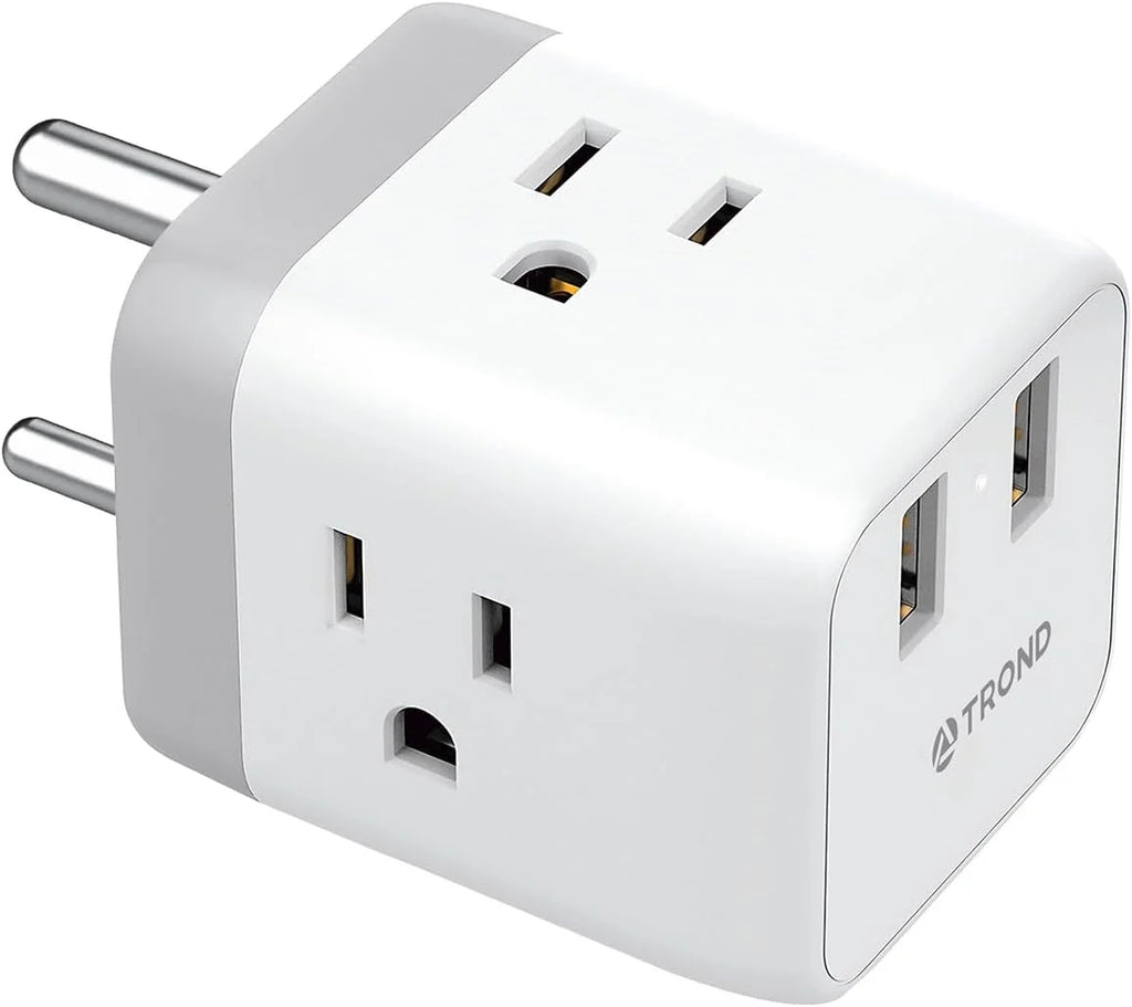 India to US Plug Adapter with 2 USB Ports 3 American Outlets L36033