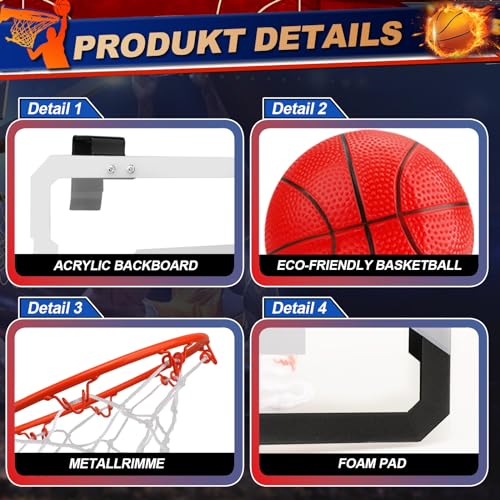 Over Door Basketball Hoop with 9 Inch Rim 4 Mini Basketballs D2266