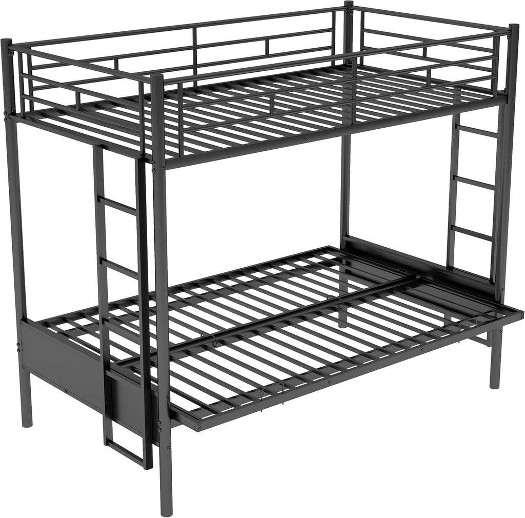 Twin Over Futon Full Bunk Bed with Metal Frame Black V3967