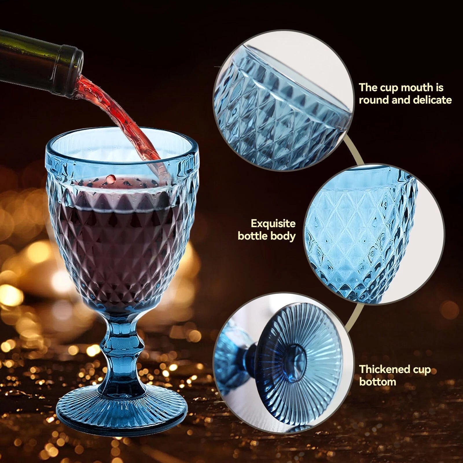 6pcs Blue Glass Goblet Wine Goblet 8 oz B790