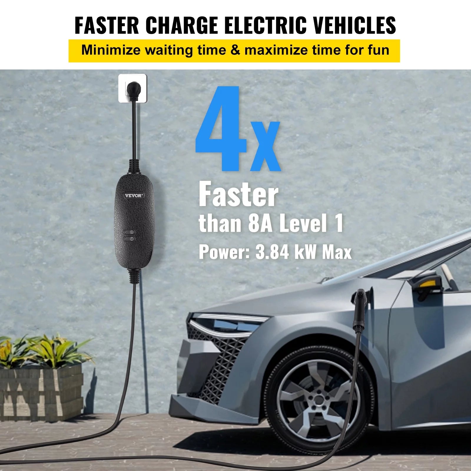 16 Amp 110V-240V Portable Electric Vehicle Charger with 25 ft Charging Cable D54084