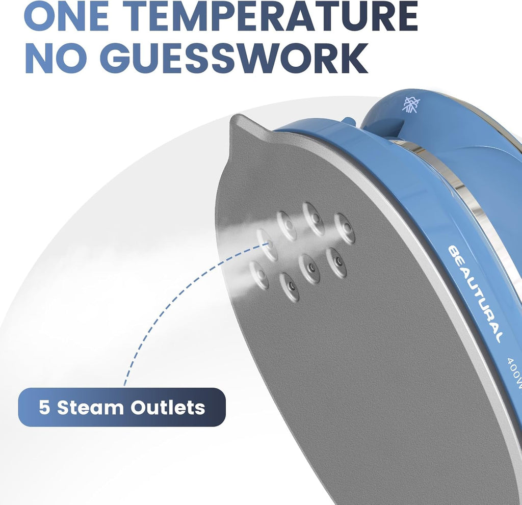 Mini Travel Steam Iron with Dual Voltage, Non-Stick Soleplate, Detachable Water Tank E7956