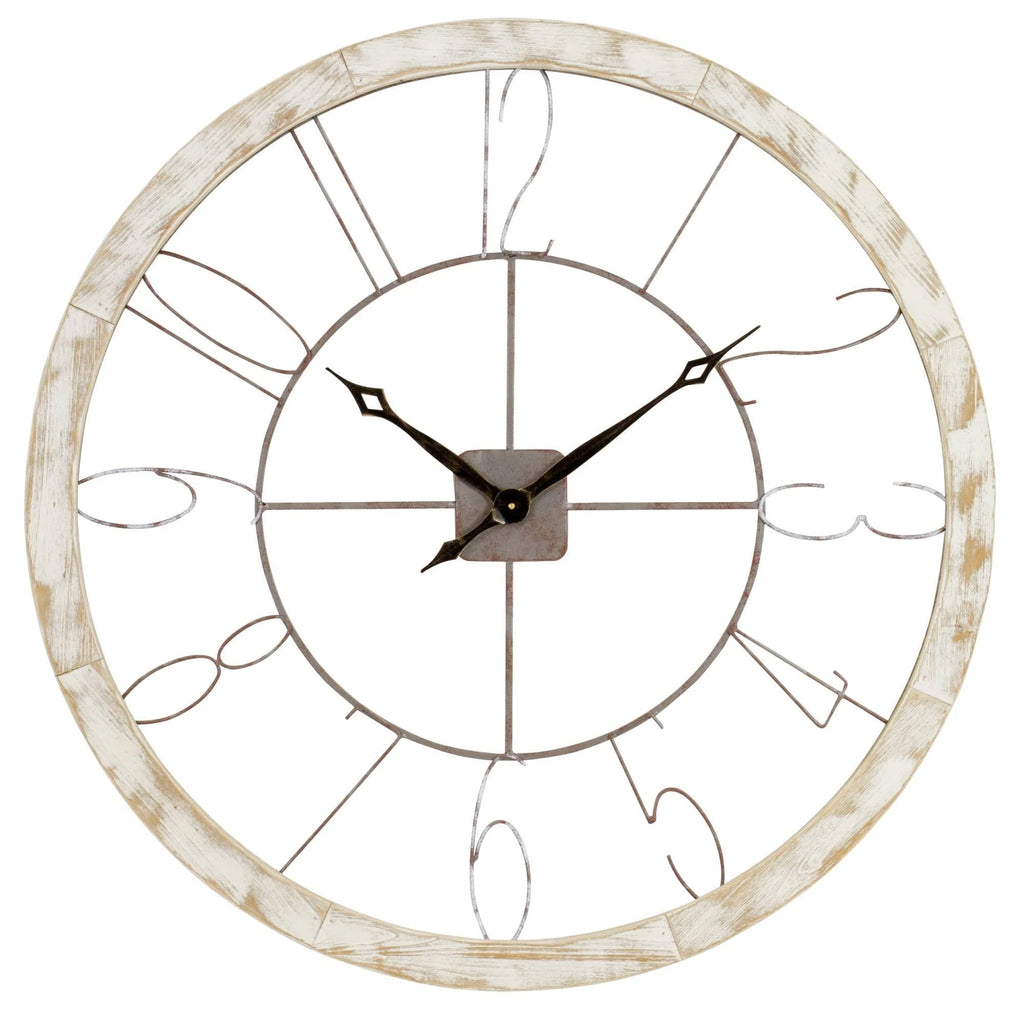 White Large Iron & Wood Wall Clock T856598