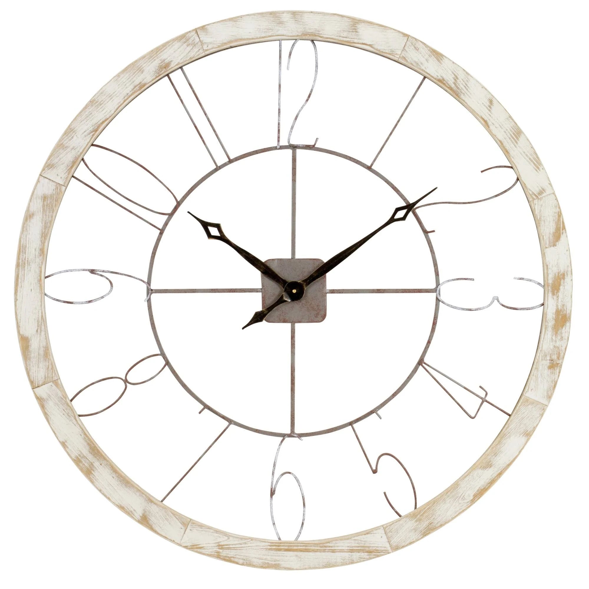 White Large Iron & Wood Wall Clock T856598