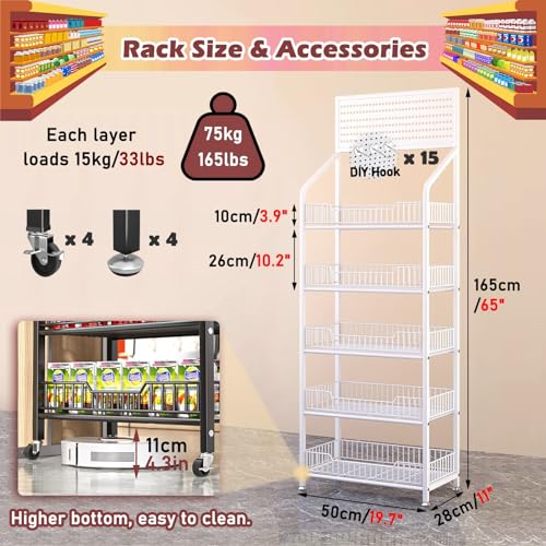 5 Tier White Display Rack with Wheels V677