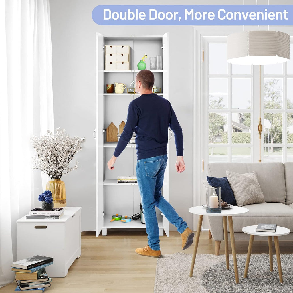 White 2-Door Tall Storage Cabinet with 5 Shelves W27896