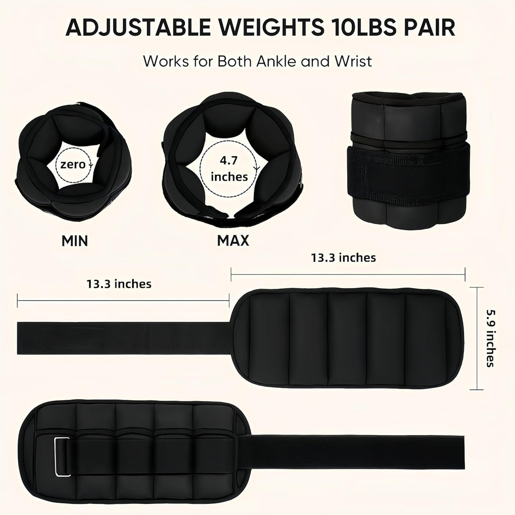 Adjustable Ankle Wrist Weights Set 10-pound Pair with Removable 1-5lbs Each F3696